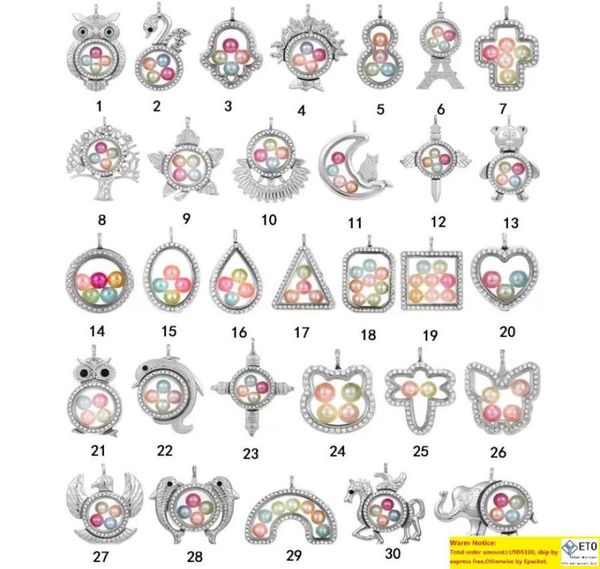 

big pearl cage locket pendant necklace for women elephant cross owl tree living memory beads glass magnetic floating charm jewelry2304188, Silver