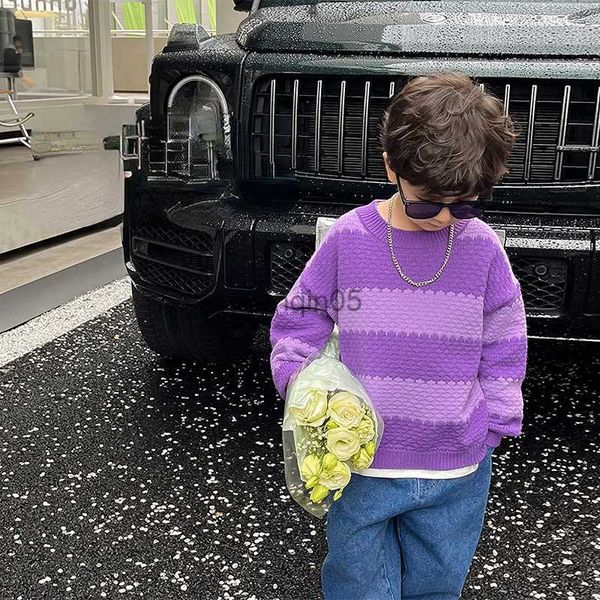 

pullover 2023 kids fashion striped sweaters girls round neck knitwear boys soft loose knitted pullovers hkd230719, Blue