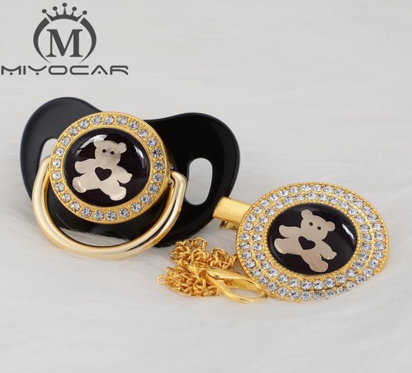 

miyocar black lovely bear gold bling pacifier and pacifier clip bpa dummy bling unique design gbear lj2011107762505