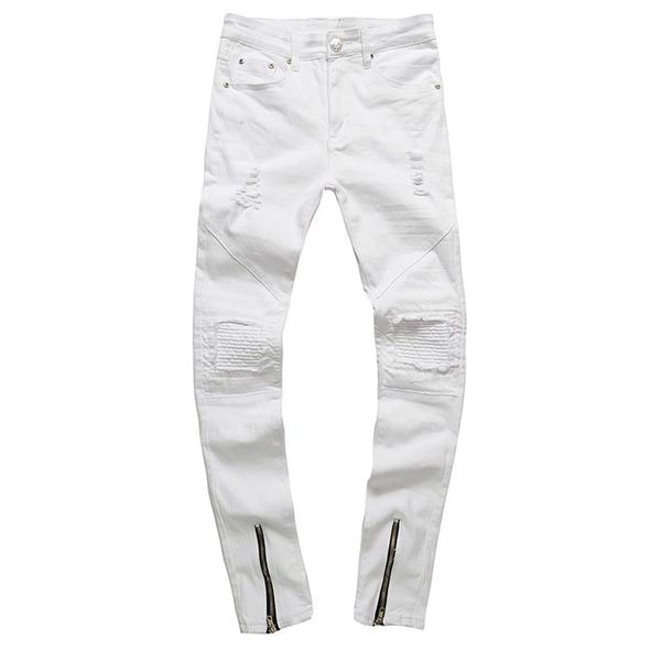 

mens skinny jeans casual slim biker jeans denim knee holes hiphop ripped pants washed 33t, Blue