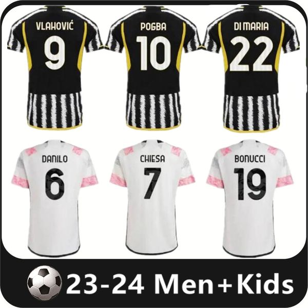 

2023 juve soccer jerseys 2023 2024 home milik di maria vlahovic kean pogba chiesa soccer jersey locatelli kostic rabiot kids kits football u, Black;yellow