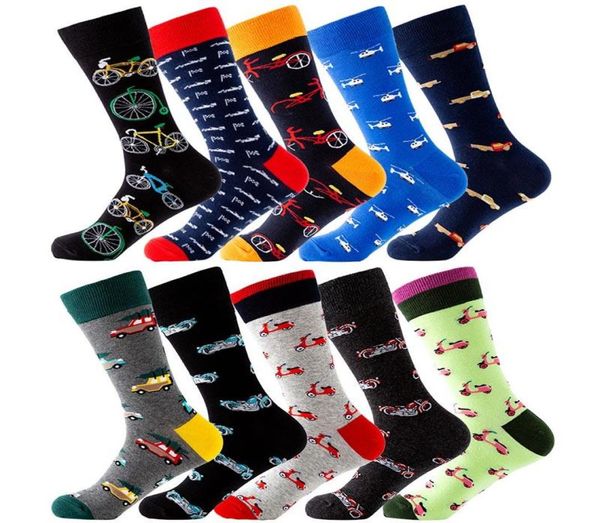 

men039s socks men happy cotton transportation design crew bicycle motorcycle car helicopter embroidery male skateboard3586168, Black
