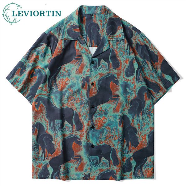 

mens casual shirts summer mens short sleeved retro harajuku print street clothing hiphop hawaiian holiday loose 230718, White;black
