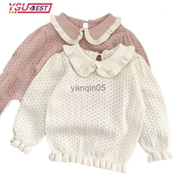 

pullover 2022 kids knitted pullover girls long sleeve knit ruffle sweater hollow cotton autumn baby clothing girls pullover sweaters hkd2307, Blue