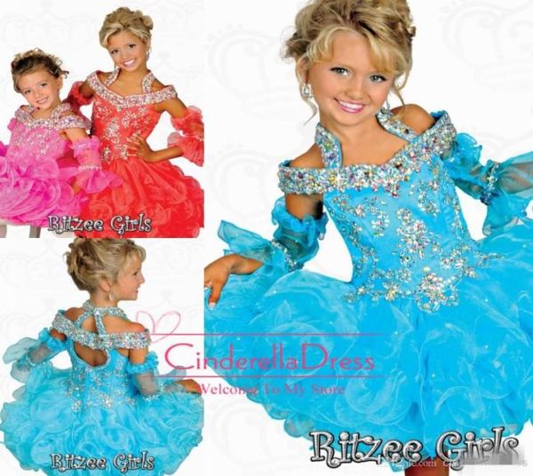 

2019 tutu girl039s pageant dresses ritzee girls beaded halter off shoulder tiers organza off shoulder backless mini girl prince5538493, White;red