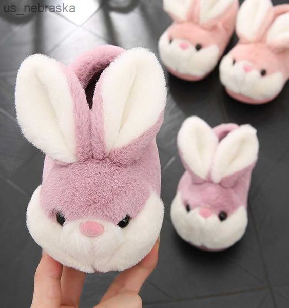 

kids fur slides kids shoes autumn winter indoor nonslip cute rabbit cotton home slippers baby girls slippers l230518, Black;grey