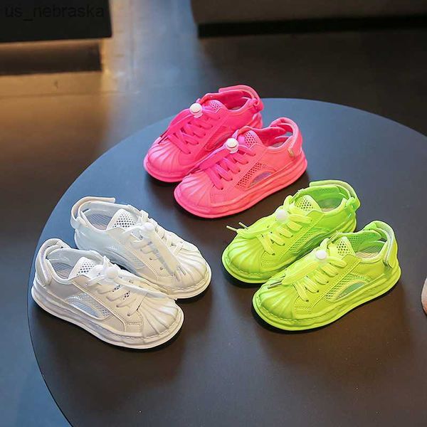 

2022 summer girls sandals children casual shoes kids cutouts mesh shoes comfortable soft sole student sneakers size 2336 l230518, Black;grey
