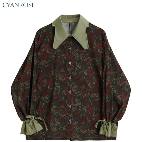 

women's blouses shirts autumn vintage style floral printing loose blouse shirt korean casual long sleeve ladies button female 230719, White