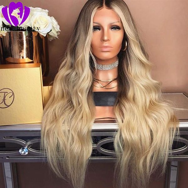 

30inches long blonde brazilian full lace front wigwith baby hair synthetic ombre blonde lace front wigs for women heat resistant c187e, Black