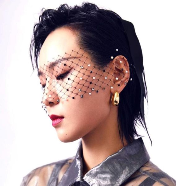 

black face veil for bridal crystal beaded tiara headwear birdcage net mask novia hair accessories veils wedding party4951132