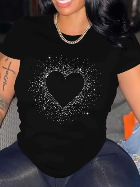 

crew neck short sleeve regular rhinestone t-shirt-, White