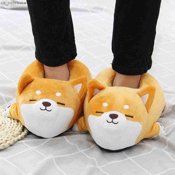 

funny slipper 2021 cute soft cute lazy shiba inu dog slippers animal puppy home plush cotton shoes l230518, Black;grey
