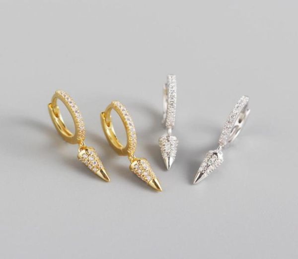 

1pair 85mm 100 authentic 925 sterling silver zircon spike cone rivet hoop huggie earrings fine jewelry tle10921211501, Golden;silver