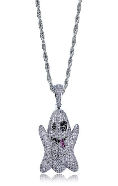 

wholehip hop iced out cubic zircon naughty ghost pendant necklace copper gold silver rose gold color men women jewelry2149049