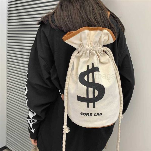 

us dollar print cotton canvas 2023 summer popular leisure men women lightweight string foldable backpackstylishdesignerbags