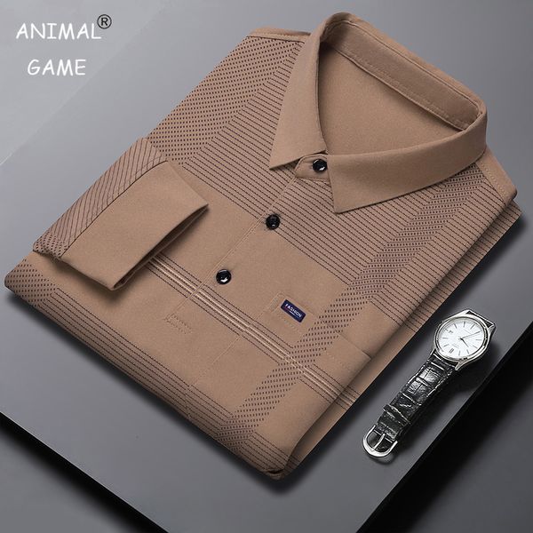 

mens polos mens business shirt lapel long sleeved polo button neckline fashionable spring and autumn thin casual loose 230720, White;black