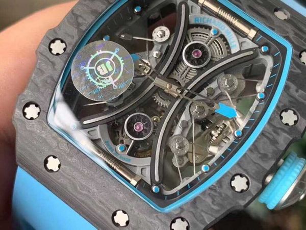 

designer men wrist watches superb rm53-01 real tourbillon watch xfgn fully automatic mechanical movement sapphire mirror ntpt carbon fiber c, Slivery;brown