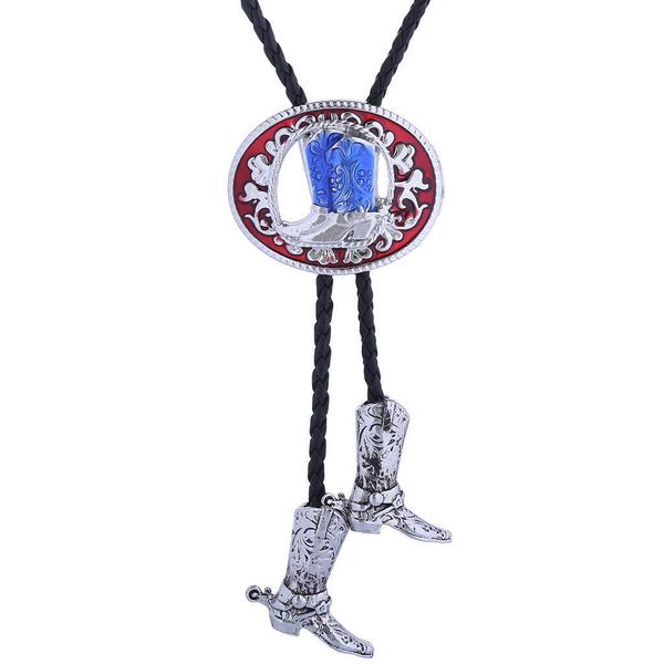 

bolo ties western arabesque antique silver riding boots bolo tie hkd230720, Red