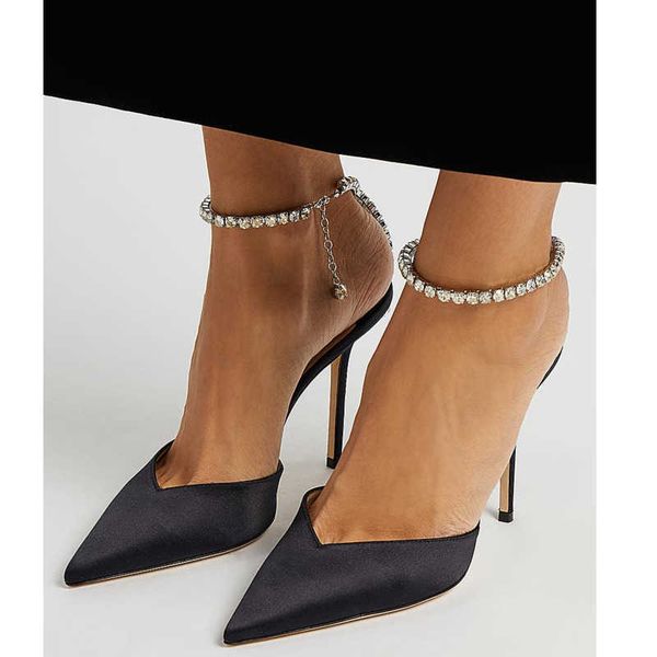 

elegant bridal wedding women sandal dress pump shoes saeda 100mm crystal-embellished satin pumps ankle strap womens party high heel eu35-41, Black