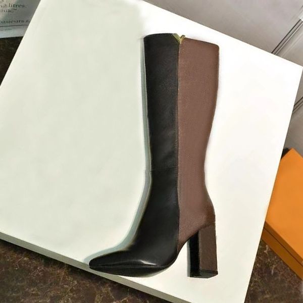 

autumn winter letter long boots fashion western thick heel boot arabic alphabet women designer shoes lady cowhide thick high heels zipper sh, Black