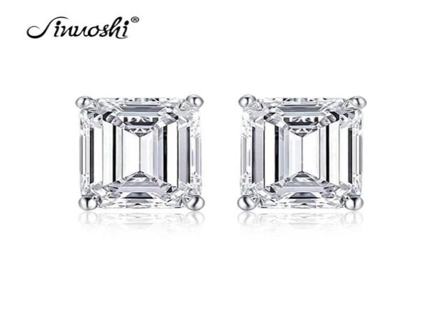 

ainuoshi fashion 925 sterling silver emerald cut 8x10mm cz stud earrings 3ct silver stud earring women wedding party jewery gift y9298275, Golden