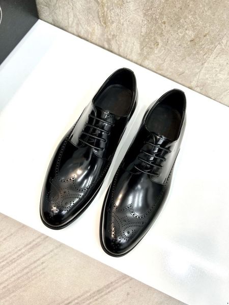 

5a original box arrival luxury italian brand men leather flats men british brogue designer dress shoes formal business oxfords shoes for men, Black