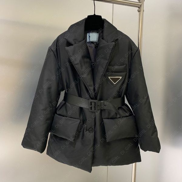 

women's jacket winter casual simple triangle standard waist hooded long down cotton coat, Black