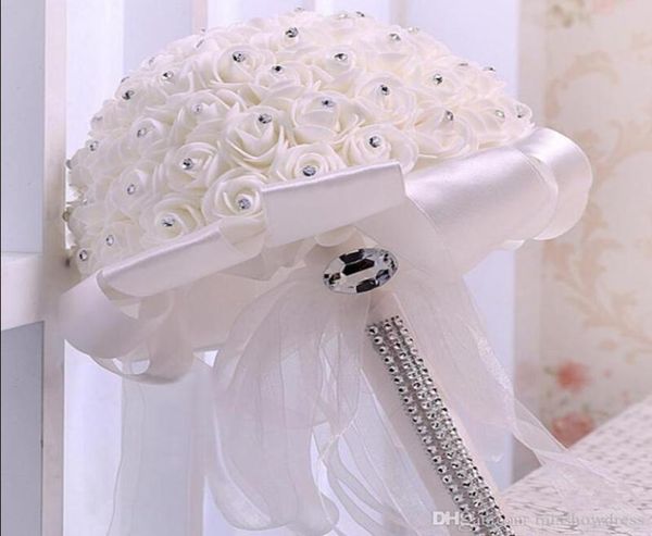 

cream satin rose bridal wedding bouquet wedding decoration crystals artificial flower bridesmaid bridal hand holding brooch flower4729638