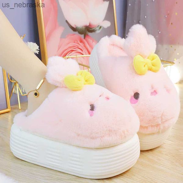 

2022 winter new furry chick cotton slippers women' home cotton slippers cartoon cute thicksoled highheeled fur slippers l230518, Black;grey