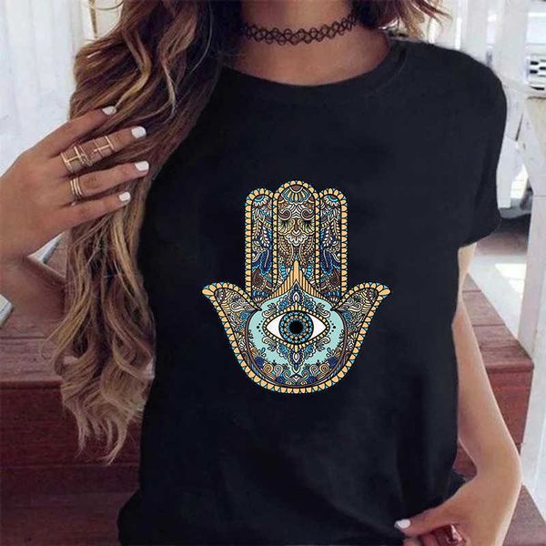 

hamasa hand of fatima print women's t-shirts lucky hamsa han, White