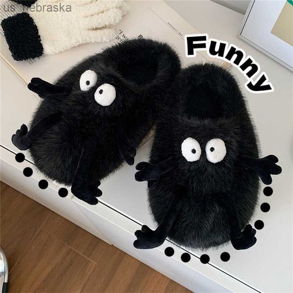 

yvvcvv funny fuzzy slippers women fluffy furry slippers 2023 winter warm plush slides indoor closed slippers girls kawaii shoes l230518, Black;grey
