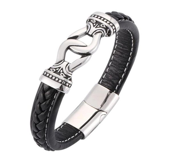 

punk black braided leather bracelet stainless steel magnetic buckle men bracelets bangles rock party jewelry gifts sp018690773812429404, Golden;silver
