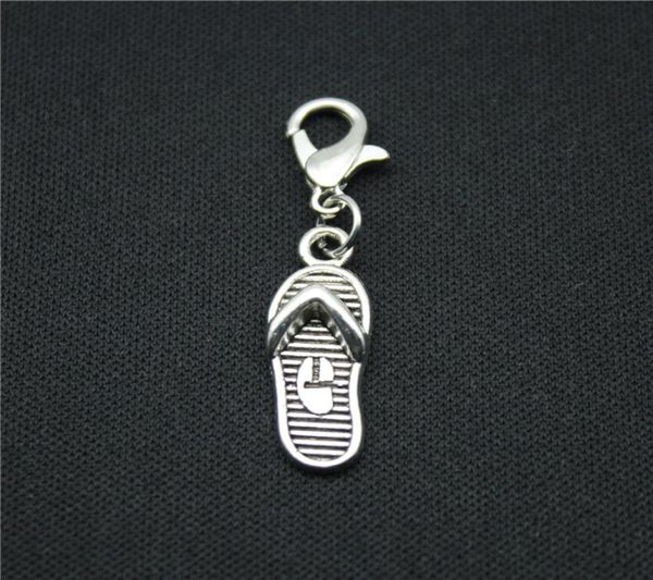 

50pcs dangle charms flip flops slipper lobster clasp charms antique making pendant fit diy women bracelet necklace jewelry6764194, Bronze;silver