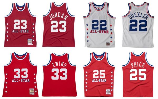 

stitched basketball jersey 23 michael patrick ewing mark price clyde drexler hakeem olajuwon 1989 all-star mitchell and ness jerseys, Black;red