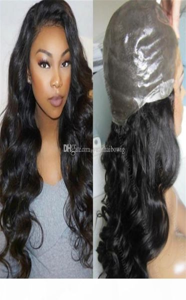 

thin skin wig virgin malaysian human hair loose wave full pu wig for black women 5053496, Black;brown