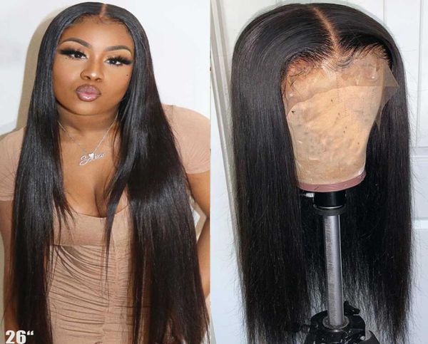 

glueless human hair wigs lace front prepluck 13x4 lace frontal wig straight lace front wig 180 density remy brazilian wig8086836, Black