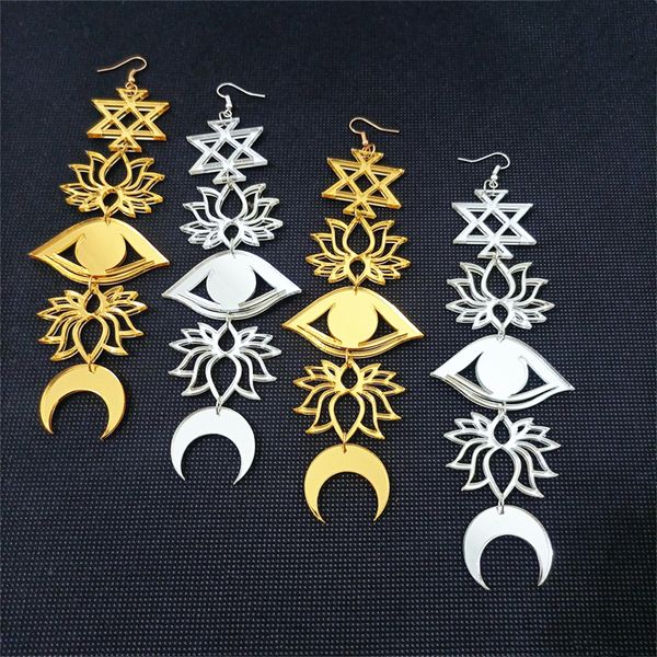 

bohemia vintage dangle earrings women moon flower eye long hollow carved silver gold color mirror retro acrylic jewelry