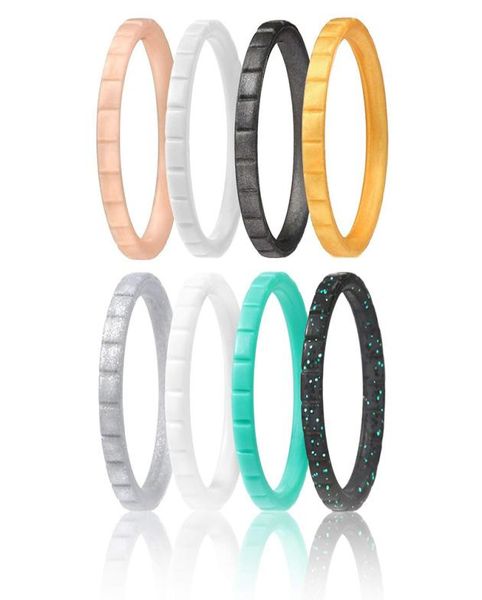 

colorful silicone band rings gear line wedding rings for women girls 3mm stackable rings soft flexible rubber fashion women jewelr9818463, Silver