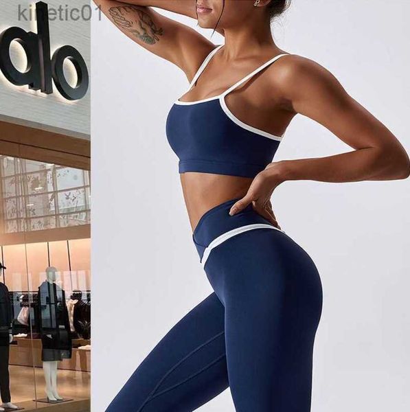 

desginer alo yoga bra women's naked bra tight running sports bra shockproof quick drying fitness contrast tank top, White