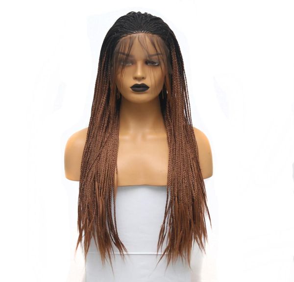 

dark roots ombre brown braided wigs heat resistant hair long box braided wig synthetic lace front wig with baby hair for black wom4632477