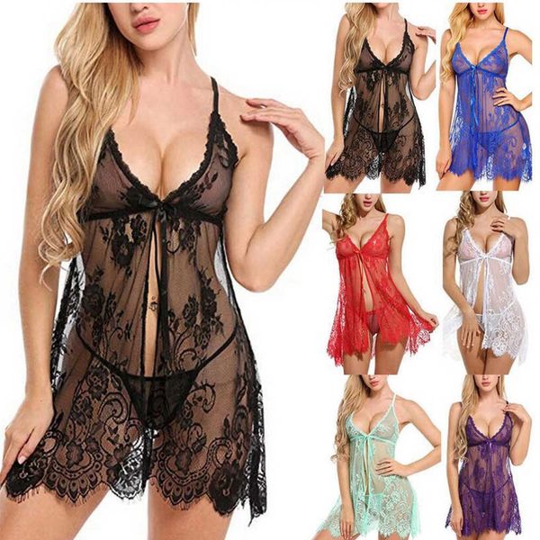 

new women lingerie night dress sleepwear nightgown push up lace dress erotic ladies floral lingerie see through sleep dress, Black;white