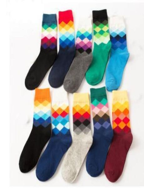 

20pcs10pairs brand happy socks british style plaid socks gradient color male039s fashion personality cotton socks8298520, Black