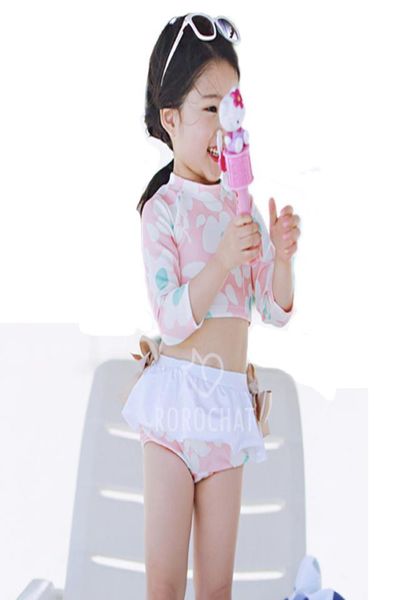 

cute two piece swimsuit for girls long sleeve swimwear kid skirt tankini bikini set crop beachwear surf diving swimming suit6672842