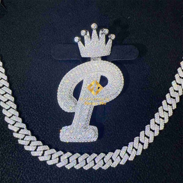 

custom luxury jewelry 2in 925 sterling silver iced out vvs1 moissanite diamond letter initial k p name pendant necklace men