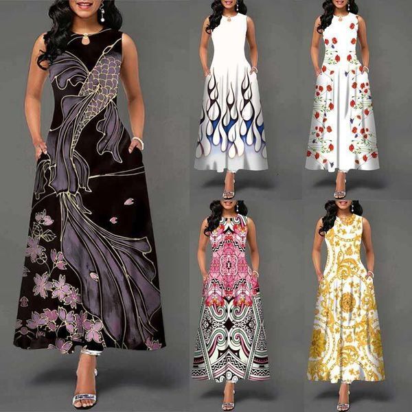 

womens style large dress digital print sleeveless, Black;gray