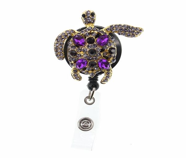 

10 pcs purple rhinestone animal turtle retractable badge holder1237831, Gray