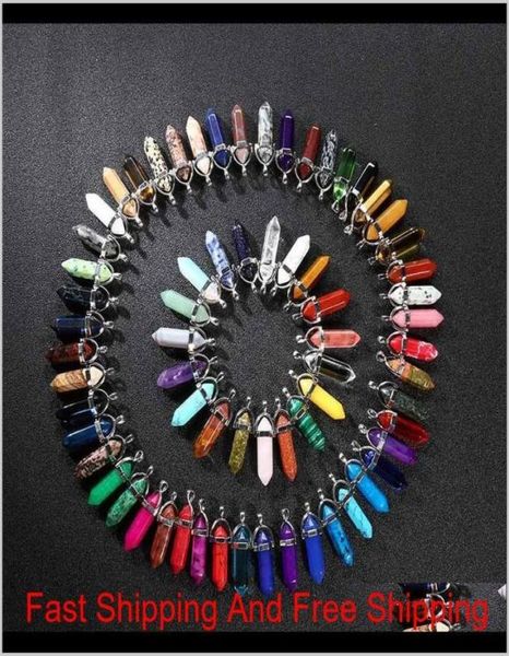 

bulk natural stone pendant hexagonal prism bullet quartz point healing crystals chakra cross heart charm for necklace jewelry maki6035829, Silver