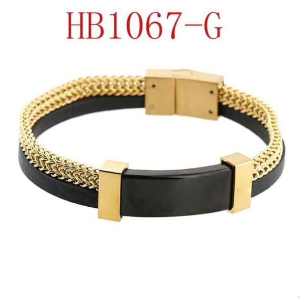 

stainless steel jewelry whole fashion leather bracelet double chain designer bangle fashion mens bracelet designer bracelet je46031681024, Black