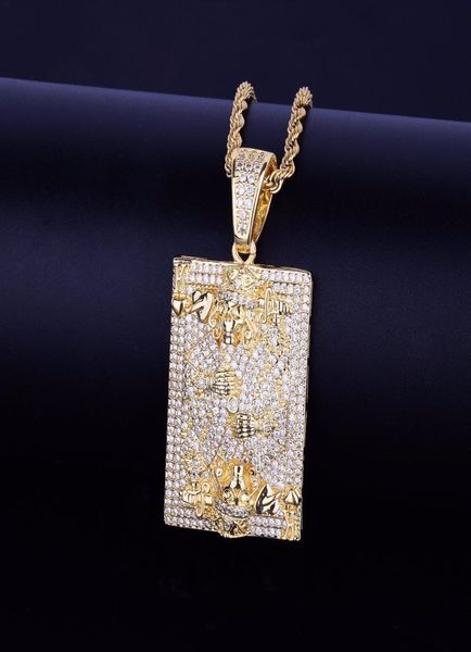 

king poker pendant necklace human skeleton hip hop jewelry men039s gold color cubic zircon with rope chain for drop 1870001, Silver