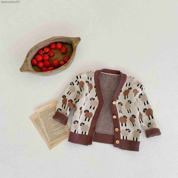 

sheep pattern baby coat woolen full sleeve girls cardigan single breasted cotton toddler sweater infants clothes warm autumn l230712, Blue;gray